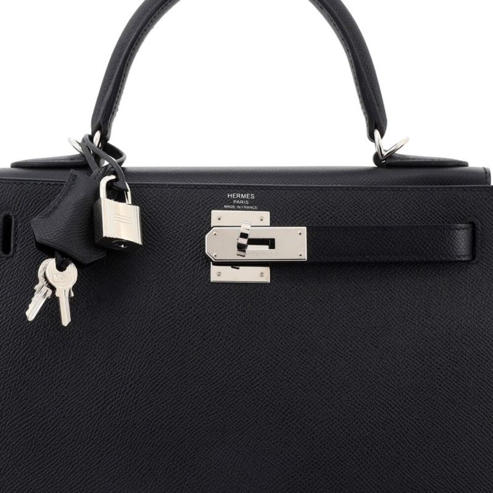 Hermes Kelly Handbag Noir Epsom with Palladium Hardware 28 Black - Picture 7 of 8
